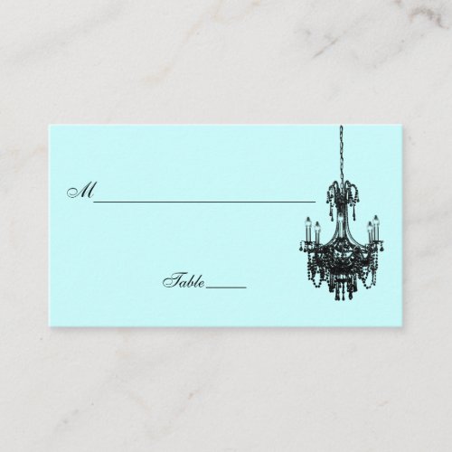 Blue and Black Damask Chandelier Placecard Business Cards