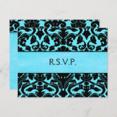 Blue and Black Damask Reply Card (Front/Back)