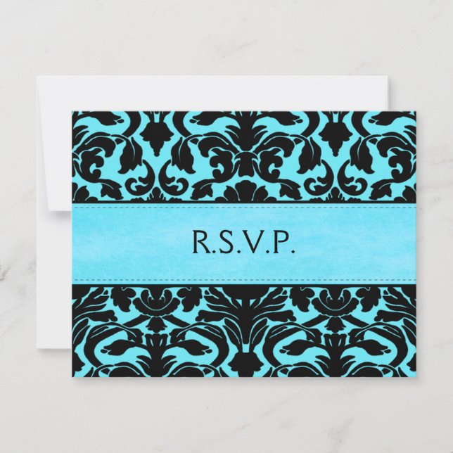 Blue and Black Damask Reply Card (Front)