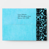 Blue and Black Damask Return Address A7 Envelope (Back (Top Flap))