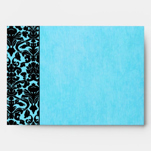 Blue and Black Damask Return Address A7 Envelope (Front)