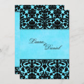 Blue and Black Damask Wedding Invitation (Front/Back)