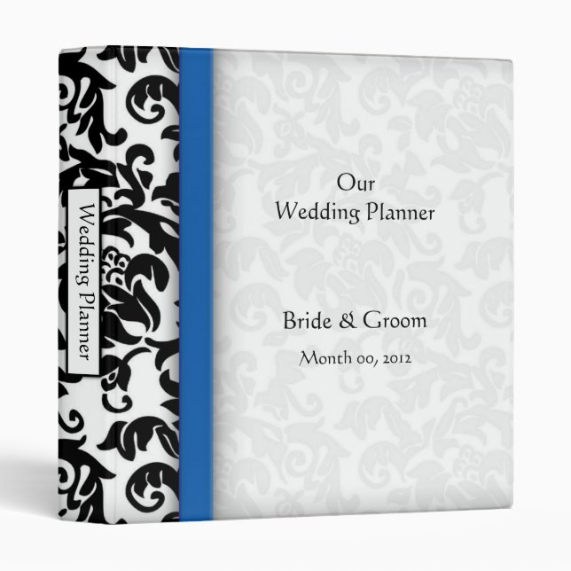 Blue and Black Damask Wedding Planner Binder (Front/Spine)