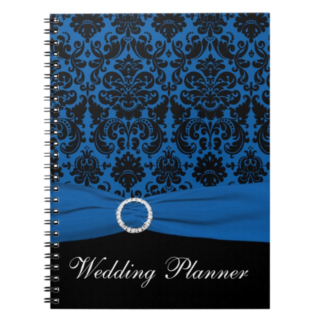Blue and Black Damask Wedding Planner Notebook (Front)