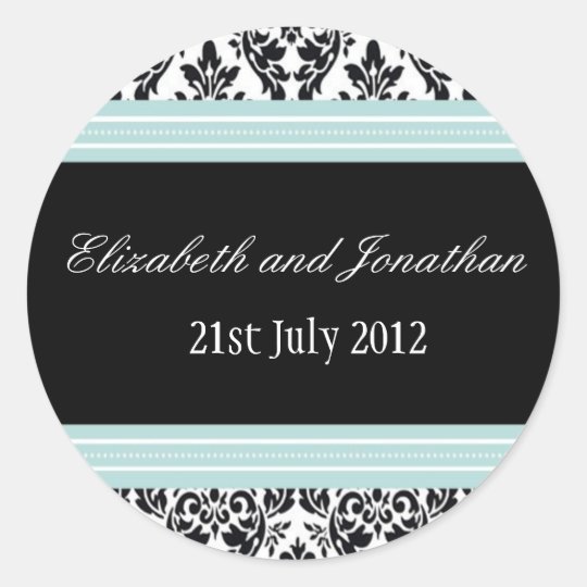 Blue and Black Damask Wedding Sticker