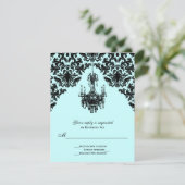Blue and Black Damask with Chandelier RSVP Card (Standing Front)