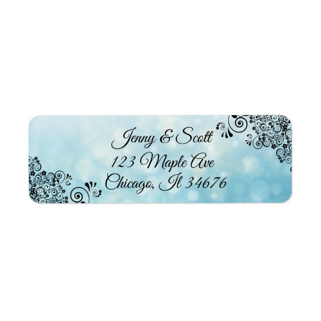 Blue and Black Decorative Return Address Labels (Front)