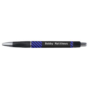 Blue and black diagonal stripes pen