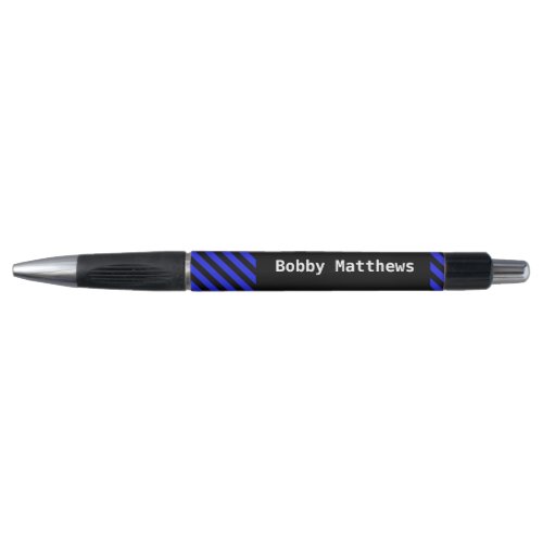 Blue and black diagonal stripes pen