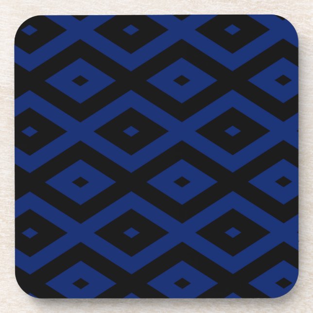 Blue and black diamond pattern beverage coaster (Front)
