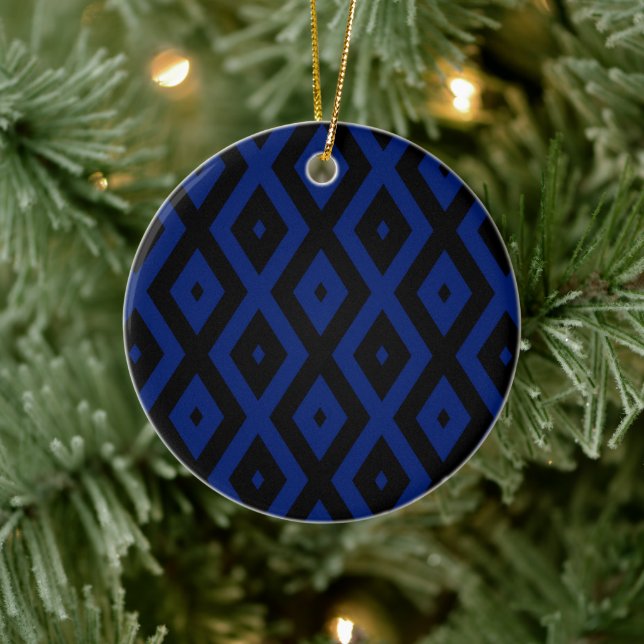 Blue and black diamond pattern ceramic ornament (Tree)