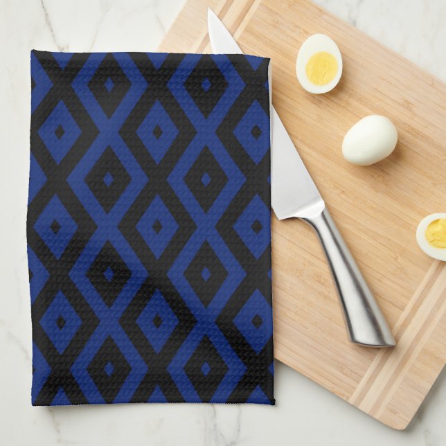 Blue and black diamond pattern kitchen towel (Quarter Fold)
