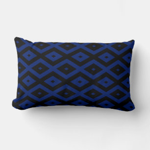 Blue and black diamond pattern lumbar pillow