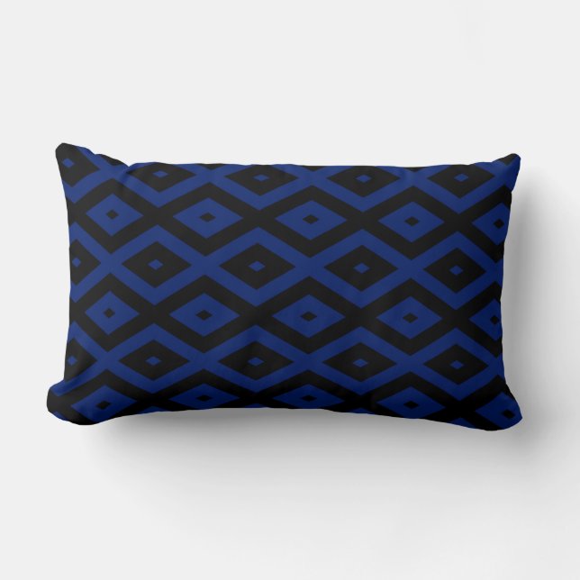 Blue and black diamond pattern lumbar pillow (Front)