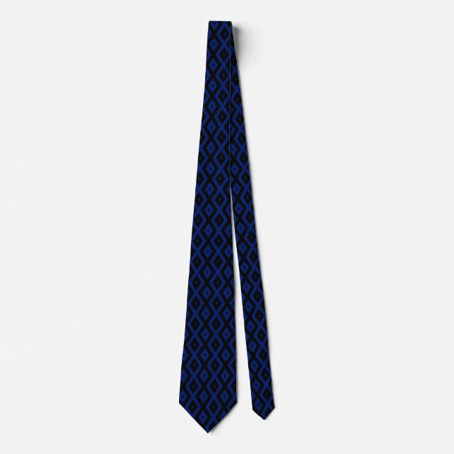Blue and black diamond pattern neck tie (Front)