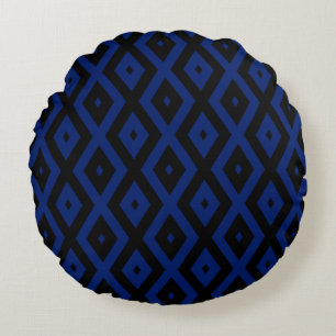 Blue and black diamond pattern round pillow