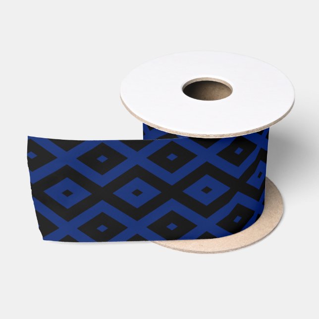 Blue and black diamond pattern satin ribbon (Spool)