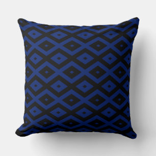 Blue and black diamond pattern throw pillow