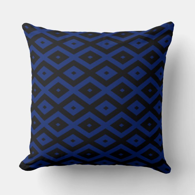 Blue and black diamond pattern throw pillow (Front)
