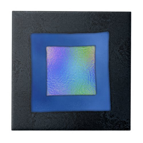 Blue and Black Dichroic Fused Glass Look Ceramic Tile