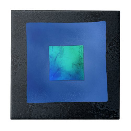 Blue and Black Dichroic Fused Glass Look Ceramic Tile