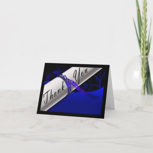 Blue and Black Diploma Thank You Card