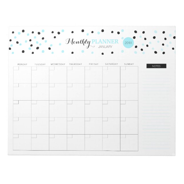 Blue and Black Dots Monthly Planner Notepad (Front)