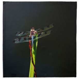 Blue and black  Dragonfly on green and red grass Cloth Napkin