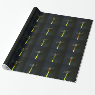 Blue and black Dragonfly on green and red grass Wrapping Paper