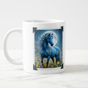 Blue And Black Fantasy Moon Horses, Giant Coffee Mug