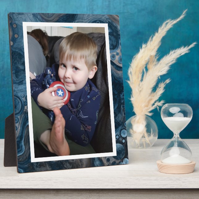 Blue and Black Faux Marble Photo  Plaque (Side)