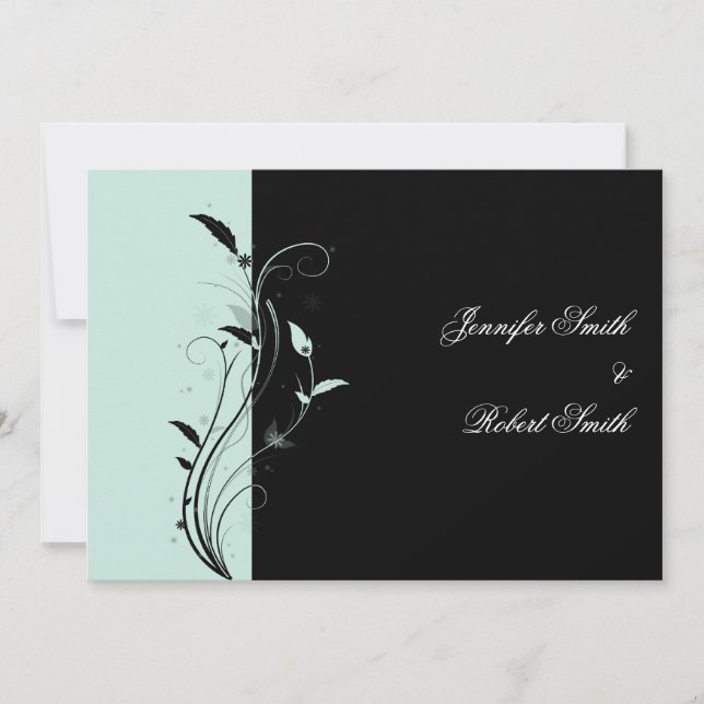 Blue and Black Floral Filigree Wedding Invitation (Front)