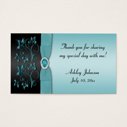 Blue and Black Floral Party Favor Tag Business Card Templates