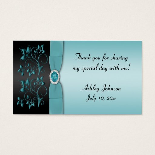 Customizable Blue and Black Floral Party Favor Tag Business Card Templates
