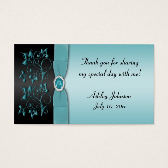 Blue and Black Floral Party Favor Tag (Front)