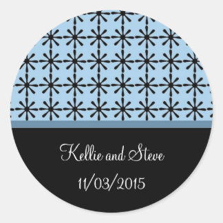 Blue and Black Floral Pattern Save the Date Classic Round Sticker