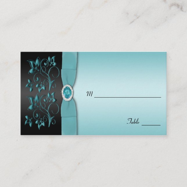 Blue and Black Floral Placecard (Front)