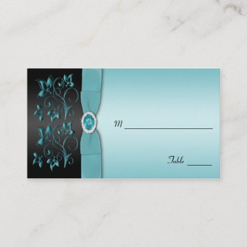 Blue and Black Floral Placecard Business Cards