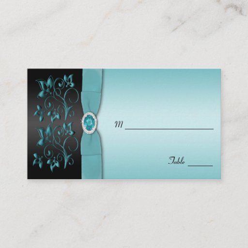 Customizable Blue and Black Floral Placecard Business Cards