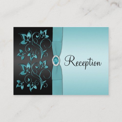 Blue and Black Floral Reception Enclosure Card Business Cards
