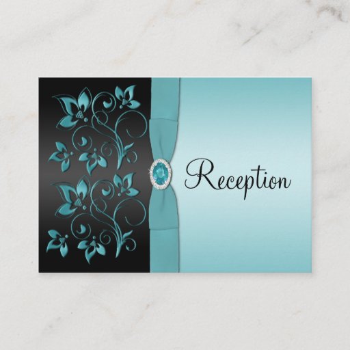 Customizable Blue and Black Floral Reception Enclosure Card Business Cards