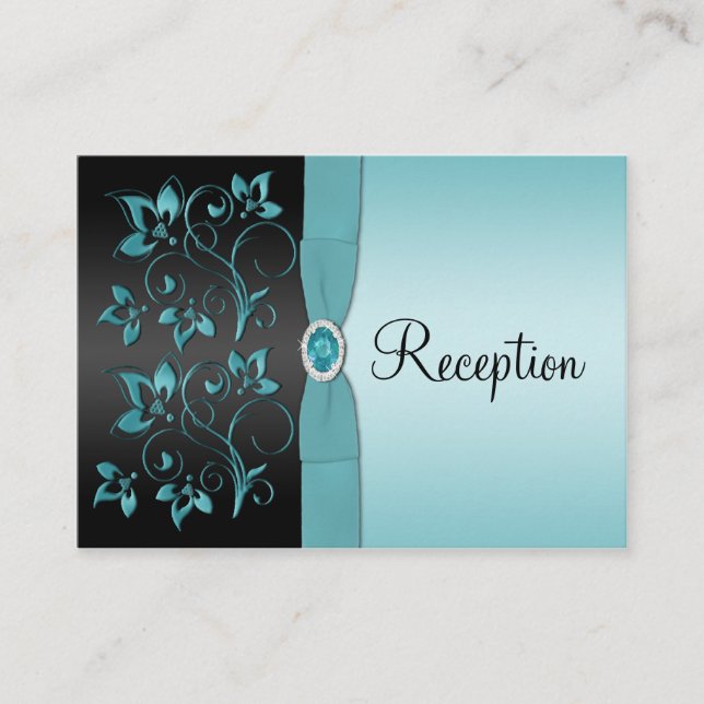 Blue and Black Floral Reception Enclosure Card (Front)