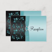 Blue and Black Floral Reception Enclosure Card (Front/Back)