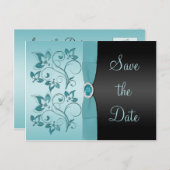Blue and Black Floral Save the Date Postcard (Front/Back)