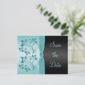 Blue and Black Floral Save the Date Postcard (Standing Front)