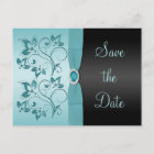 Blue and Black Floral Save the Date Postcard