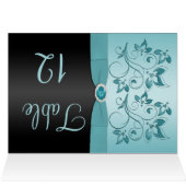 Blue and Black Floral Table Number Card (Inside Horizontal (Top))