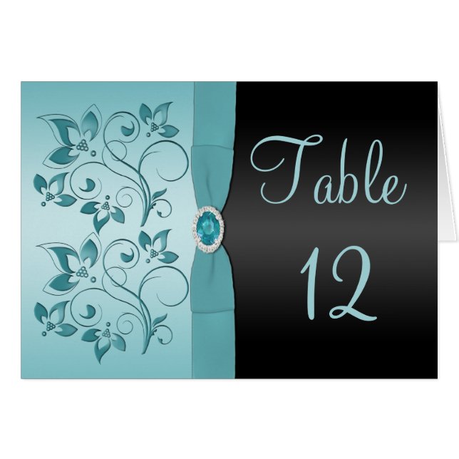 Blue and Black Floral Table Number Card (Front Horizontal)