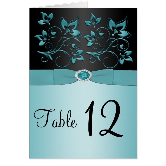 Blue and Black Floral Table Number/Menu Card (Front)