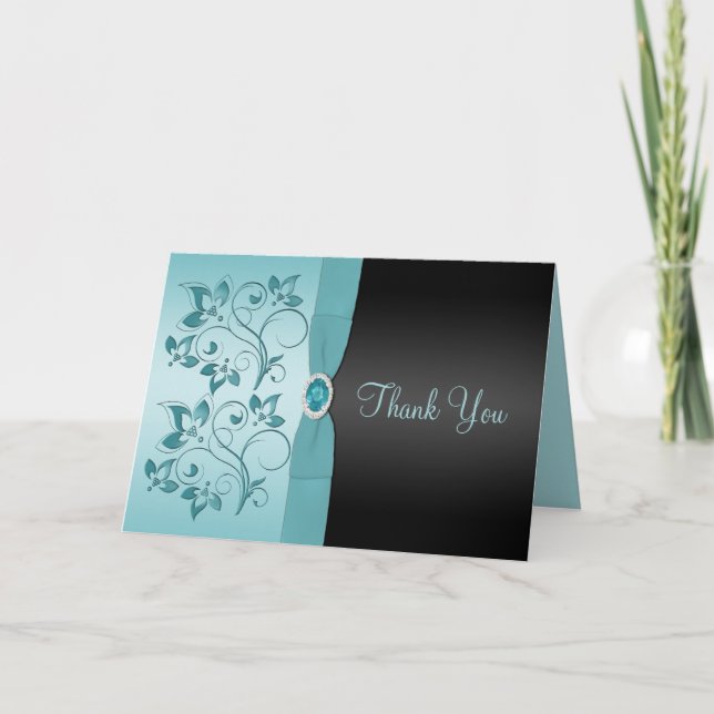 Blue and Black Floral Thank You Card (Front)